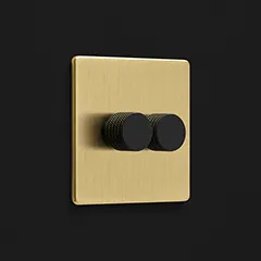 gold brass double dimmer switch with tow black knurled knobs