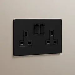 black double socket on a neutral wall