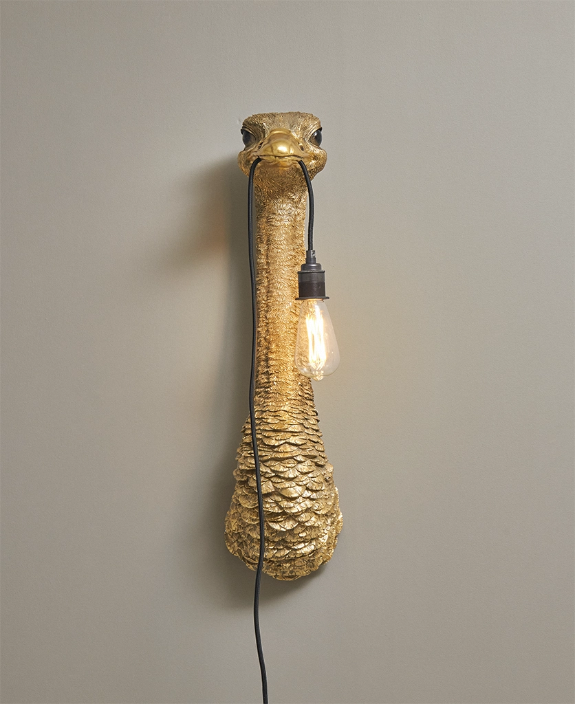 brass ostrich fun character wall light