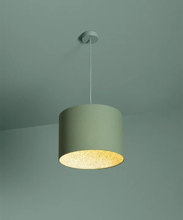 sage green pendant light with patterned lining