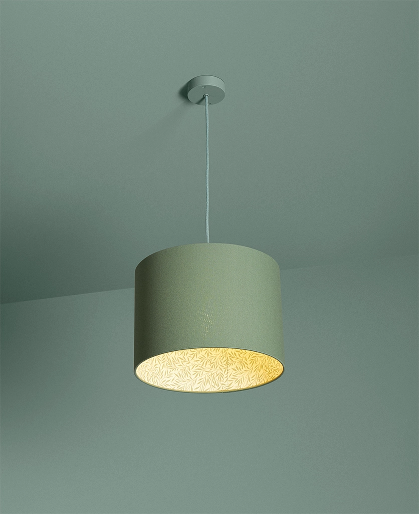 sage green pendant light with patterned lining