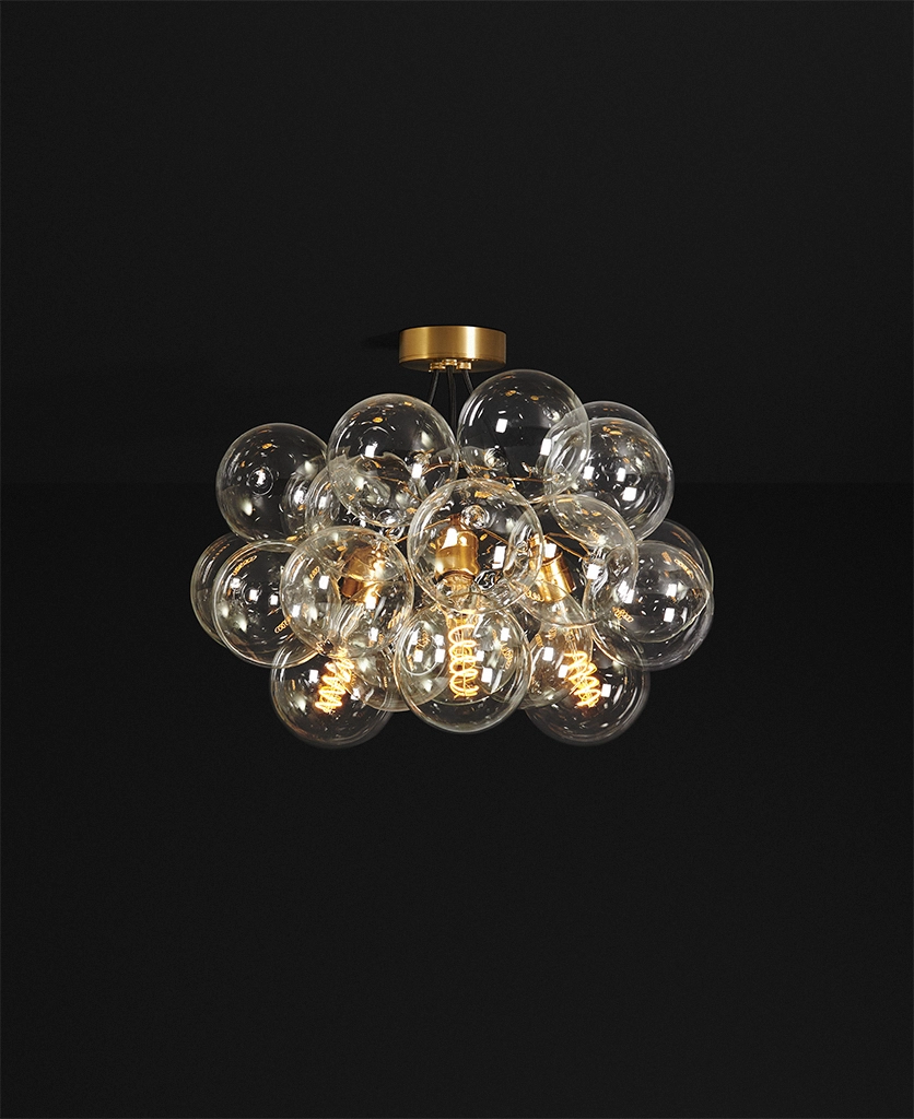 semi flush clear bubble chandelier for low ceilings, tall people and tight spaces