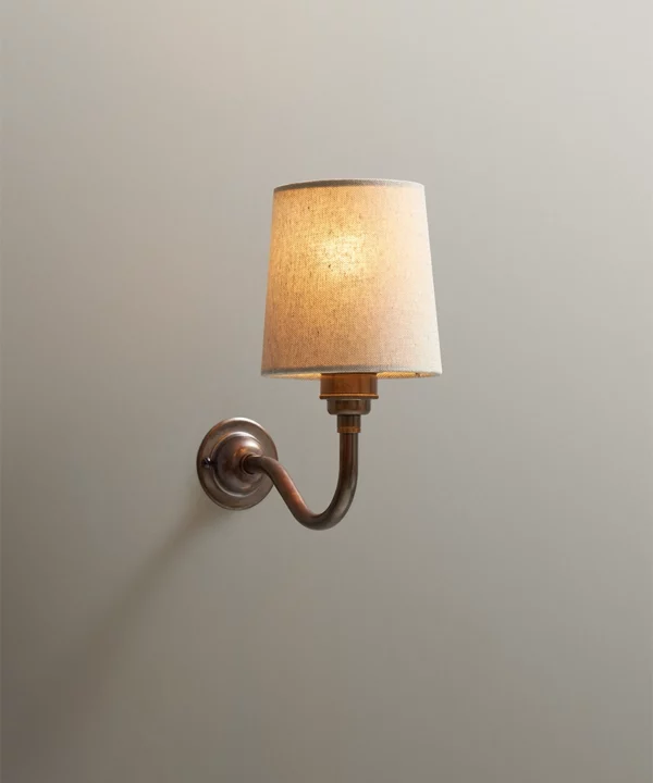 Bramley metal wall light with linen fabric shade