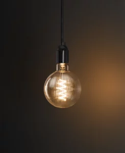 warm white LED light bulb with ribbed surface texture
