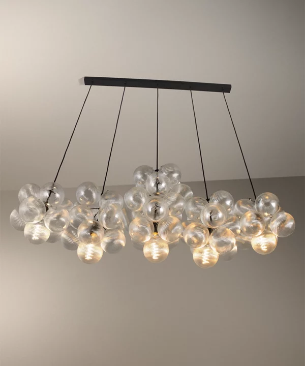 cloud bubble chandelier with ribbed glass baubles and bulbs