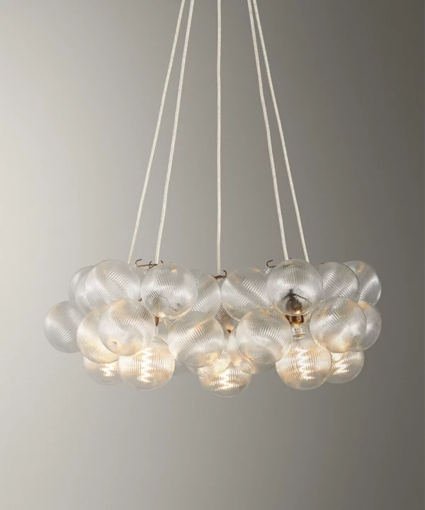 large antique brass bubble chandelier with linen fabric cable