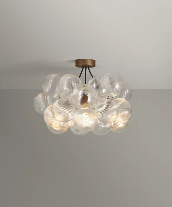 semi flush ribbed bubble chandelier in antique brass