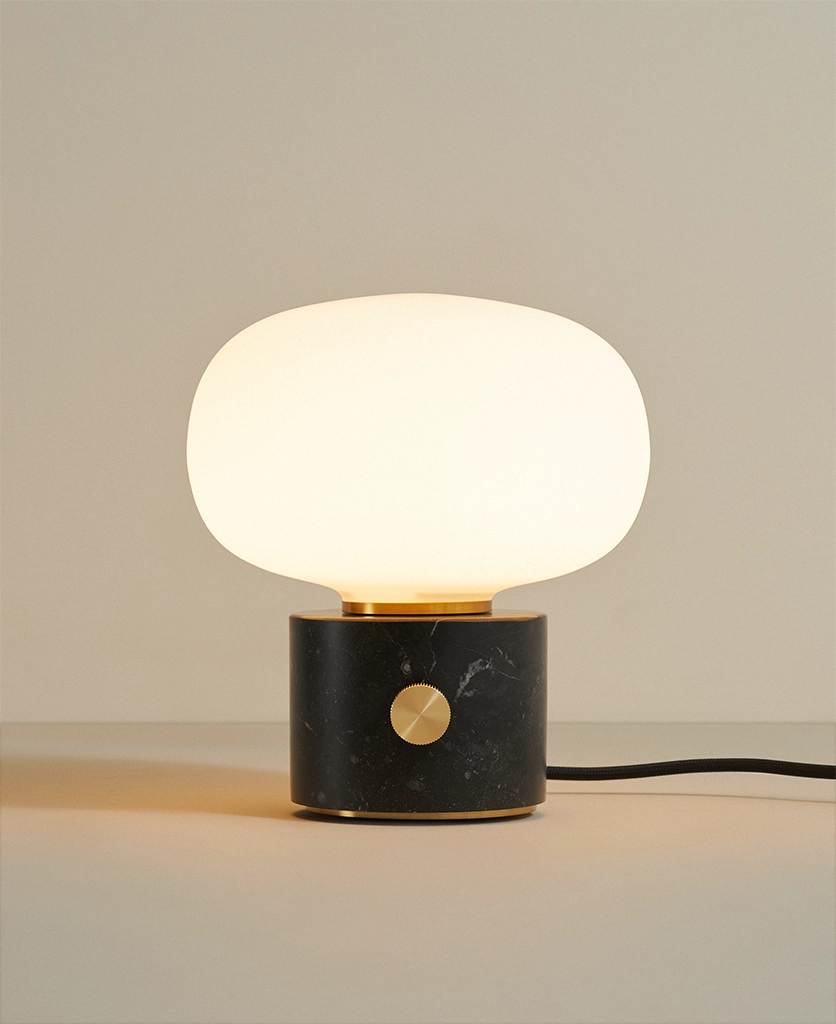 marble based table lamp with opal glass shade and dimmer swtich