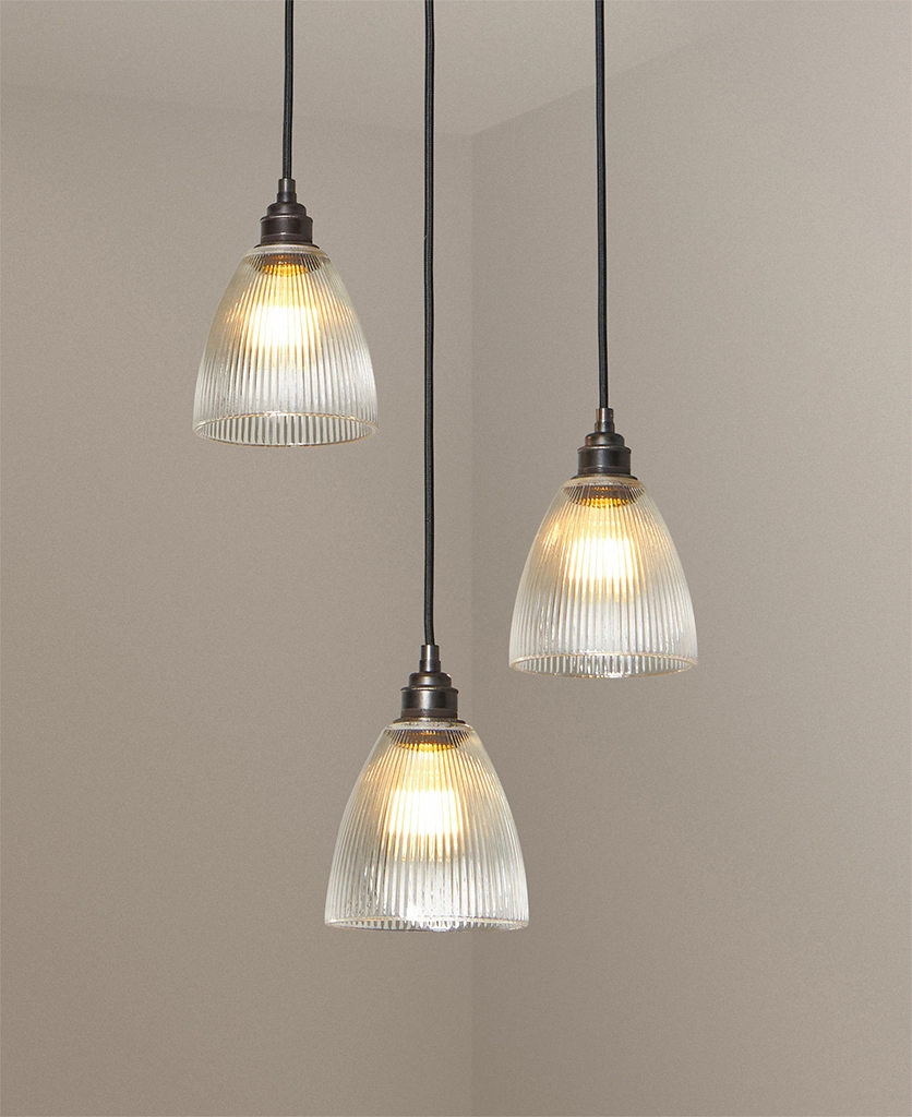 Black fluted shade 3 pendant cluster light