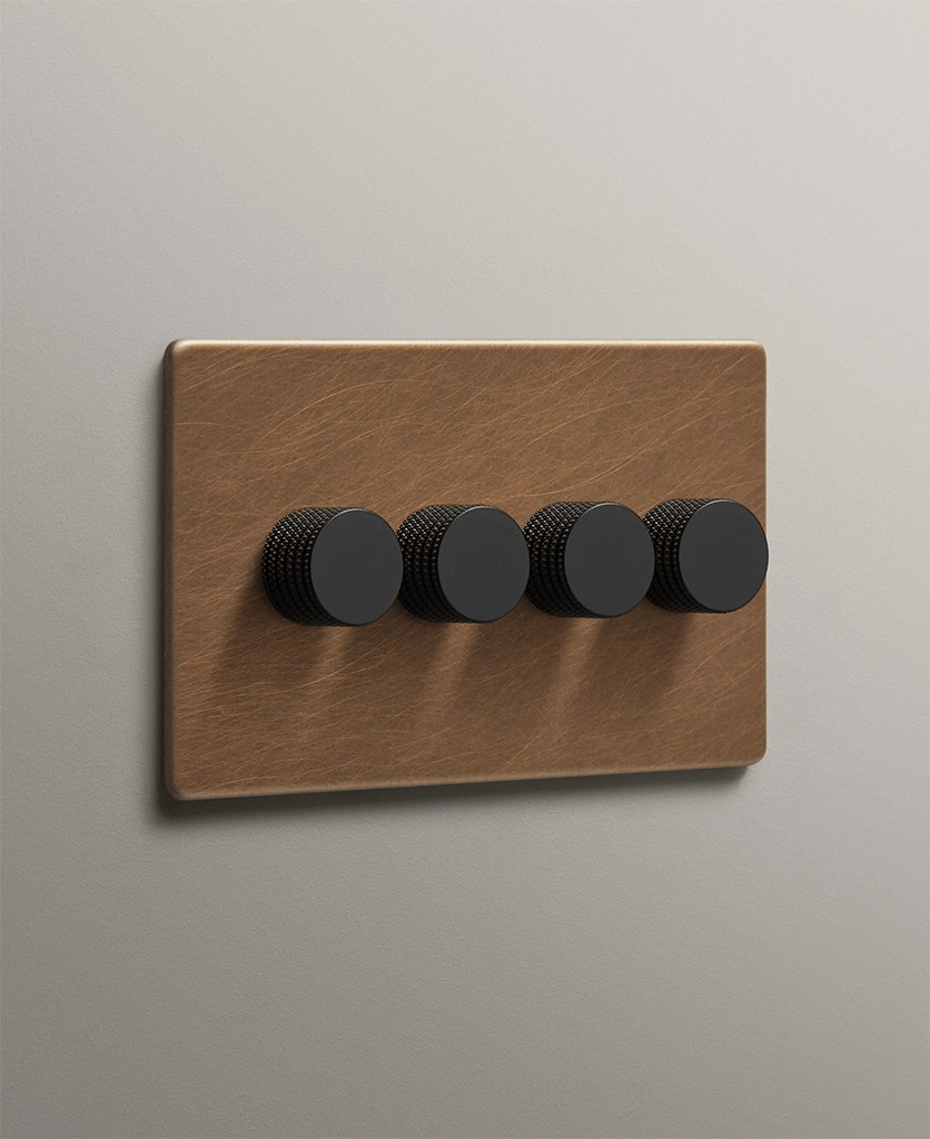 Antique Brass quadruple dimmer switch for heritage-style and modern country  interiors