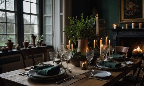 intimate dining room set with candles