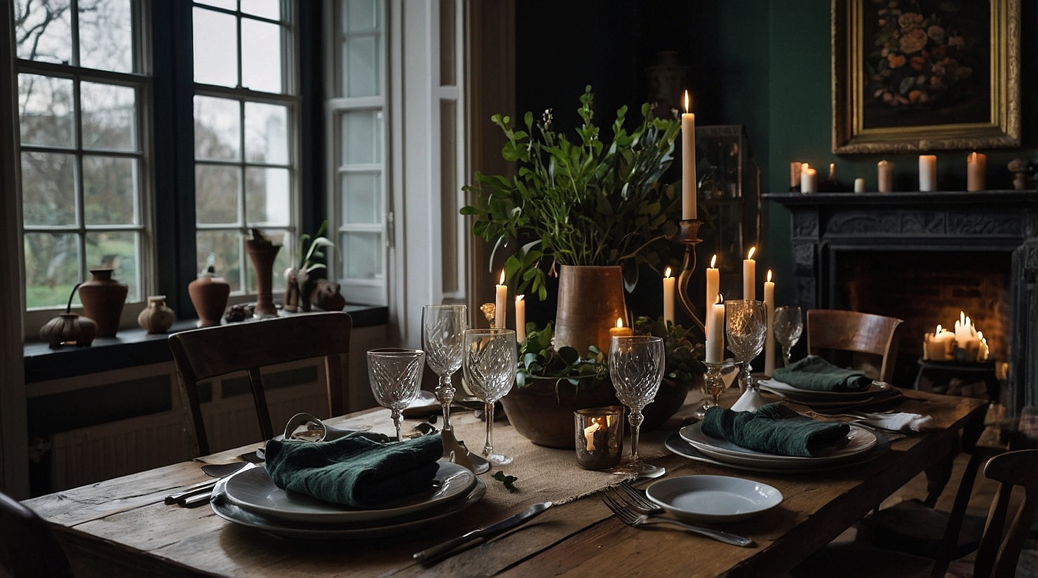 intimate dining room set with candles