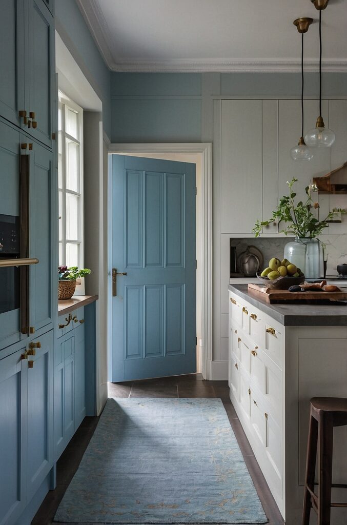 modern English home with internal door painted pale blue