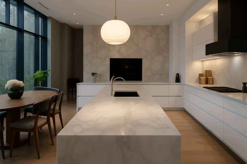 ambient pendant lights over kitchen counter