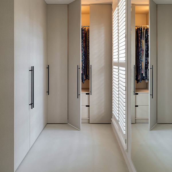 black skyscraper handles on dressing room wardrobe doors