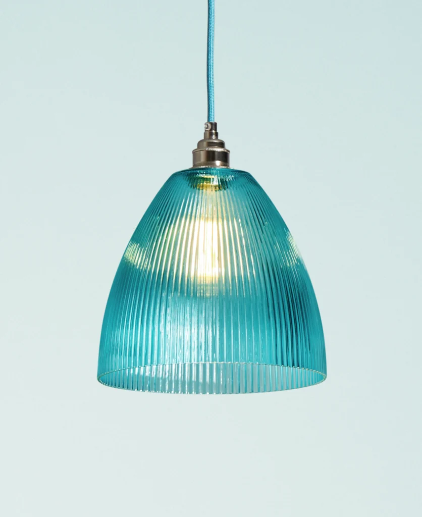 turquoise aqua ribbed glass pendant light
