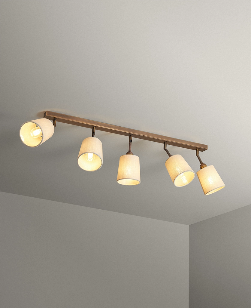 antique brass bar light with linen shades