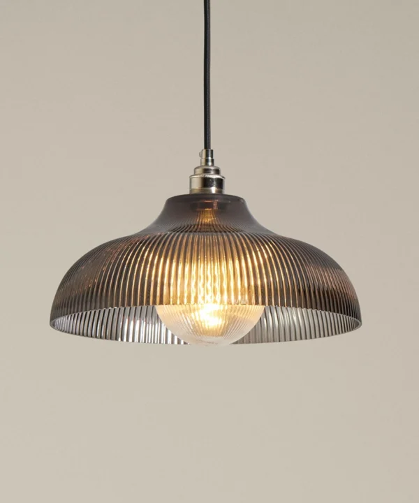 smoked ribbed glass shade pendant light