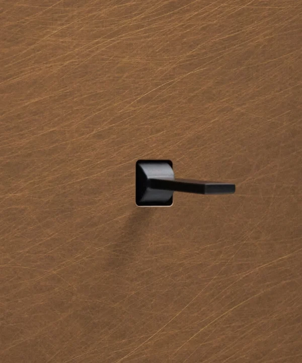 smart tapered toggle light switch close up, black toggle on antique brass plate
